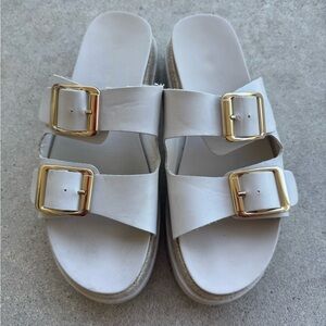 Madden Girl White Platform Sandals with Gold Buckles